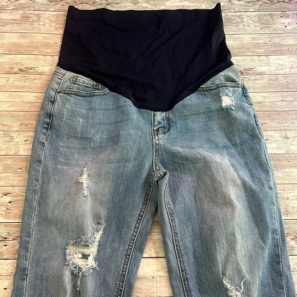 Pinkblush Light Wash Distressed Full Panel Skinny Maternity Jeans - Picture 2 of 7